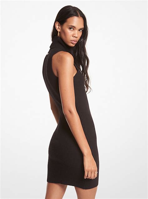 Ribbed Wool and Cashmere Blend Sleeveless Turtleneck Dress